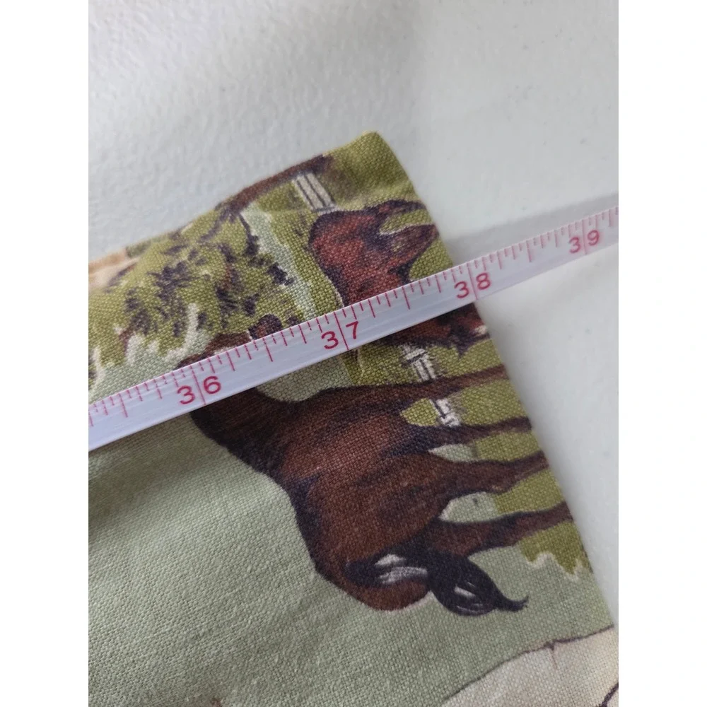 Vintage Equestrian Horse Print Curtain Panel Sage Green English Country 45x76